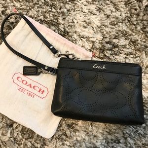 Coach Black Leather Wristlet/Clutch
